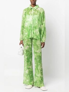Henrik Vibskov Shirt And Pants Set Mesh Pleats PLISSÉ Green Riddle Size Small